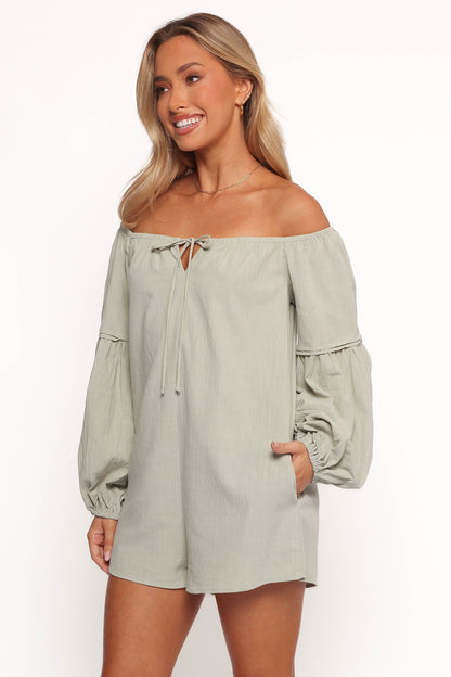 Anette Long Sleeve Romper - Sage