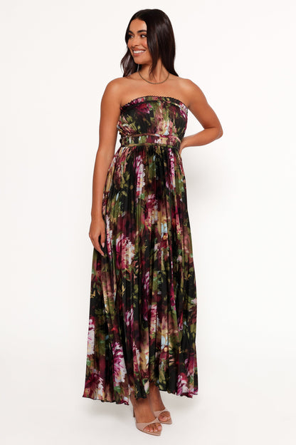 Angelique Strapless Maxi Dress - Grey Blurred Floral
