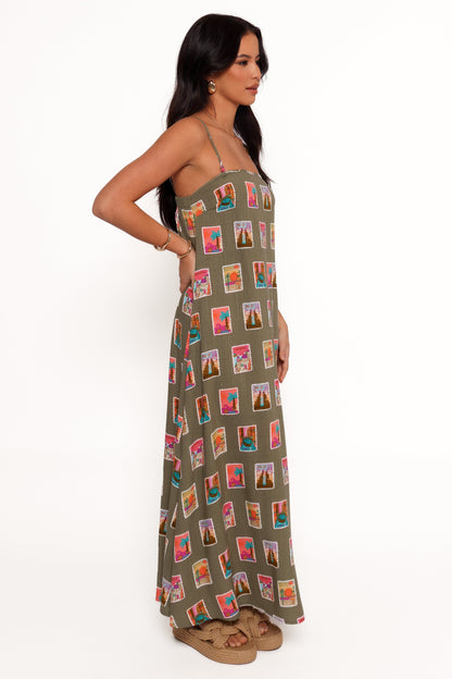 Aoife Maxi Dress - Olive Print