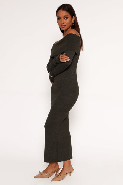 Archie Off The Shoulder Midi Dress - Olive