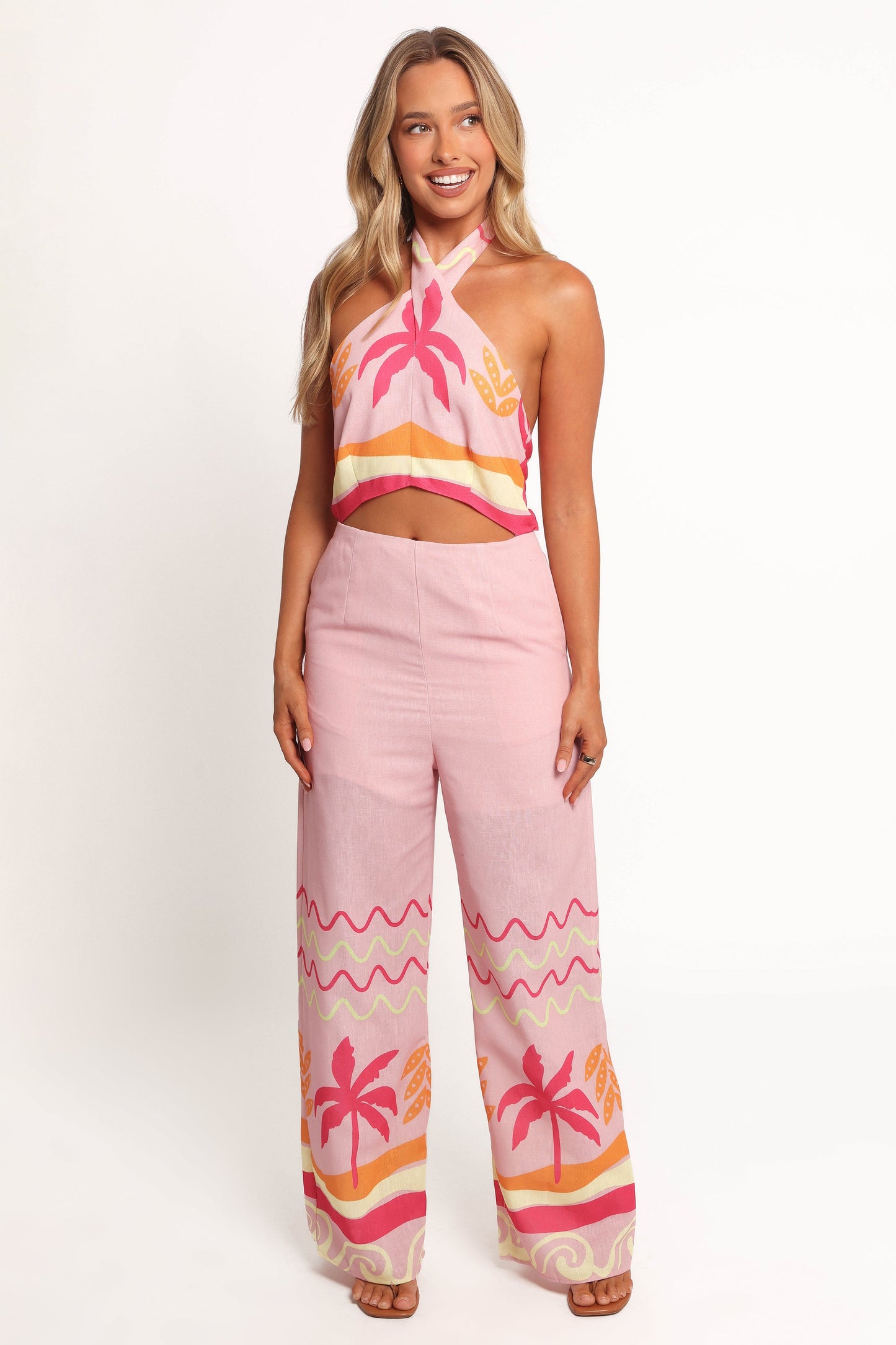 Aryn Halterneck Jumpsuit - Pink Palm