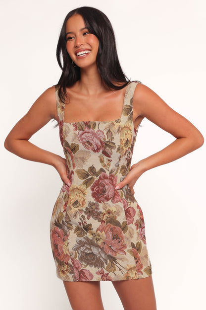 Awhina Mini Dress - Jacquard Floral