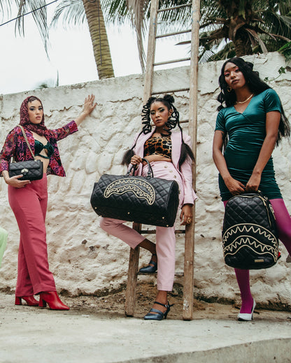 NOIR QUILT GOLD CHAIN SHARK BACKPACK (DLXV)