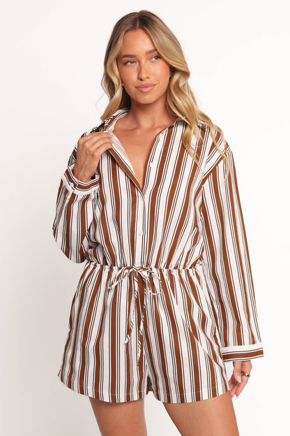 Beau Long Sleeve Playsuit - Chocolate Stripe