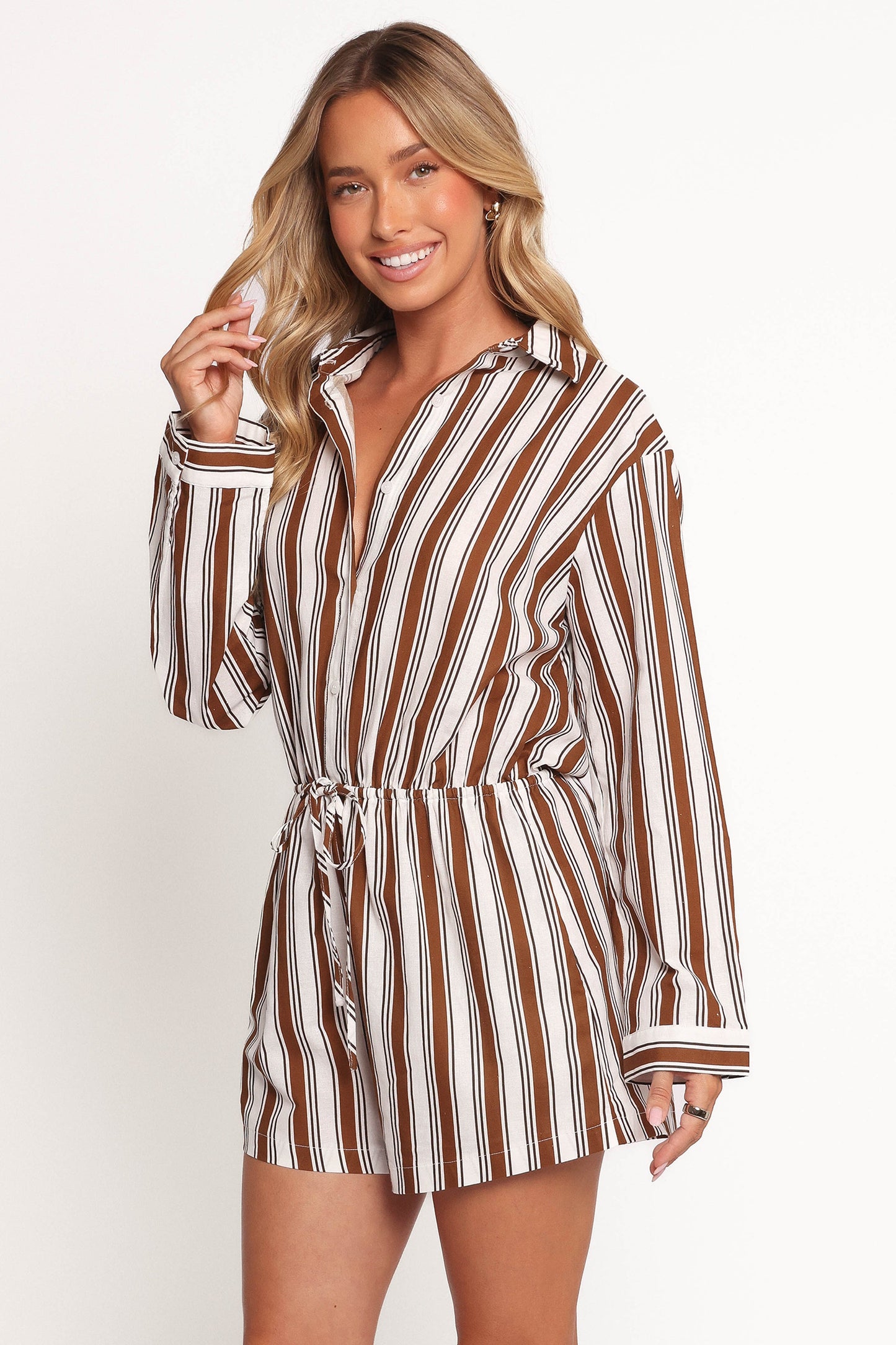 Beau Long Sleeve Playsuit - Chocolate Stripe