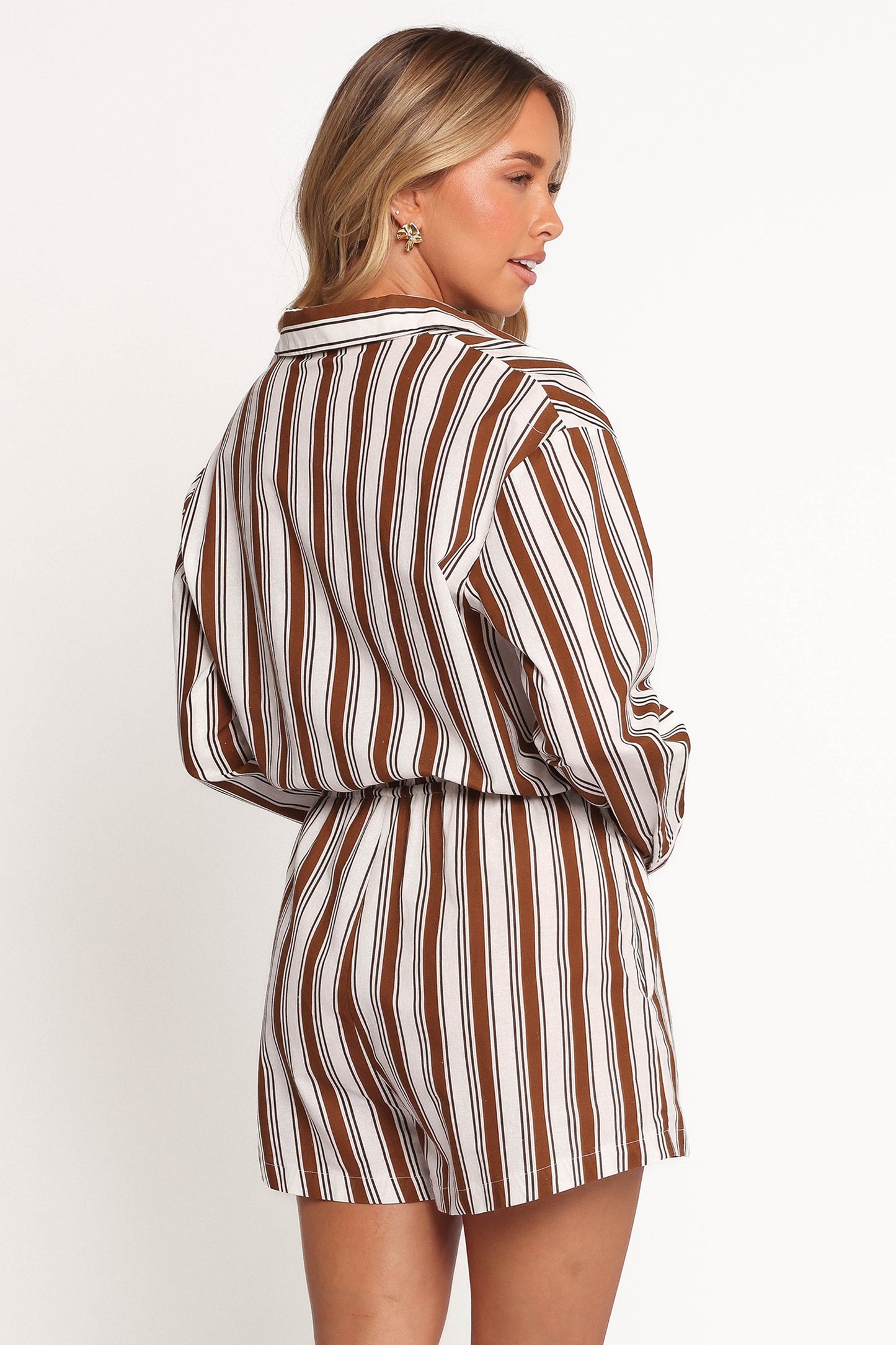 Beau Long Sleeve Playsuit - Chocolate Stripe