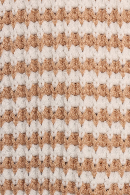 Becca Crewneck Waffle Stitch Stripe Knit Sweater - Tan