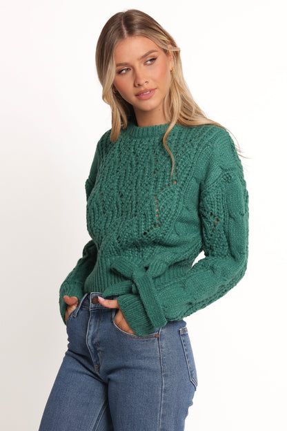 Birdie Tie Side Knit Sweater - Emerald