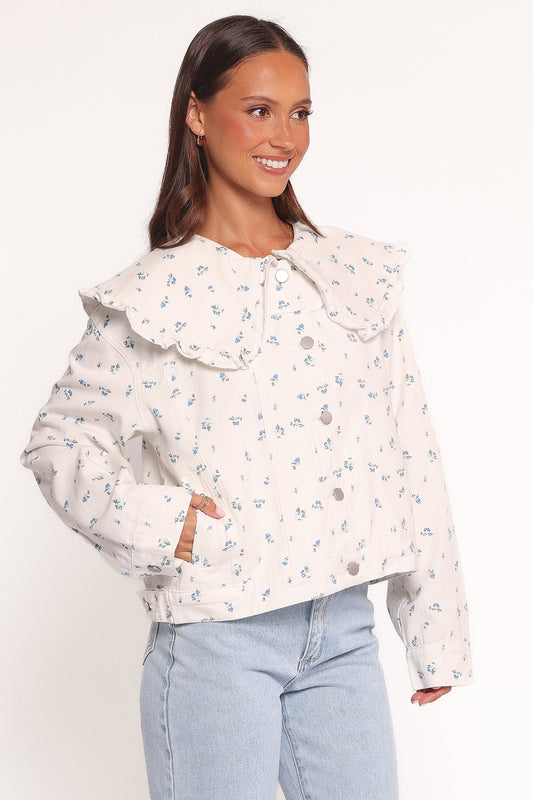 Blue Flower Denim Jacket - Off White