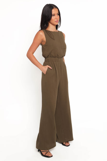 Brenna Cotton Jumpsuit - Olive