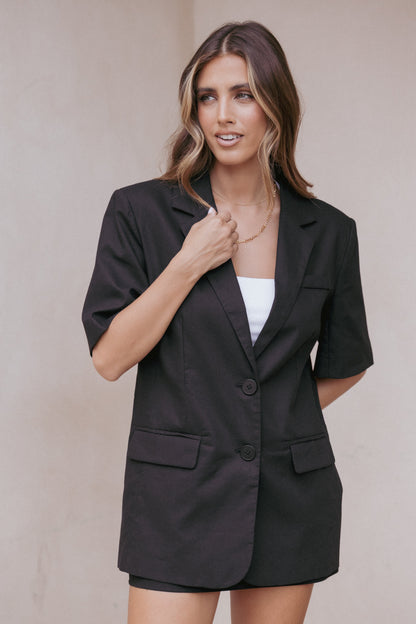 Brielle Short Sleeve Blazer Top - Black