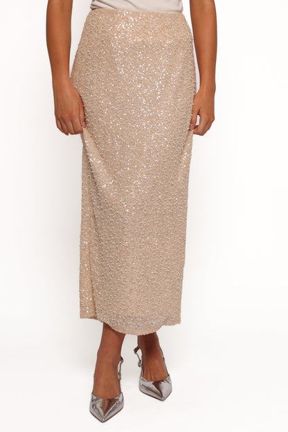 Briellia Sequin Midi Skirt - Champagne