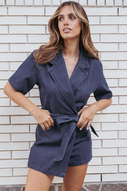 Bruna Denim Romper - Dark Wash