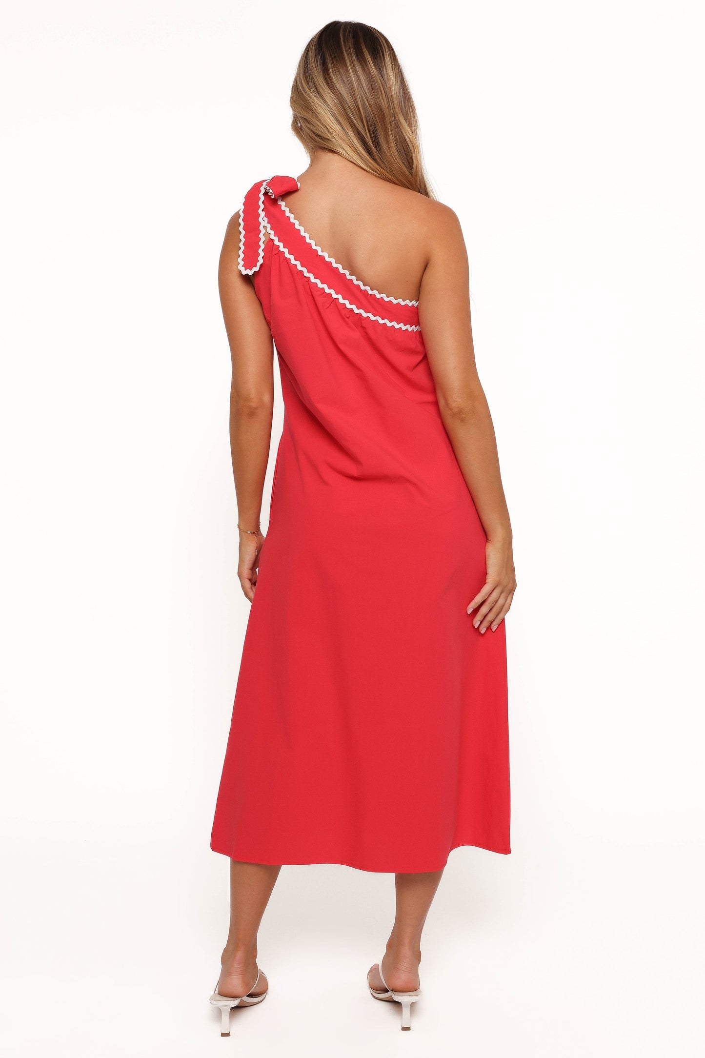 Brynlee One Shoulder Midi Dress - Red/White