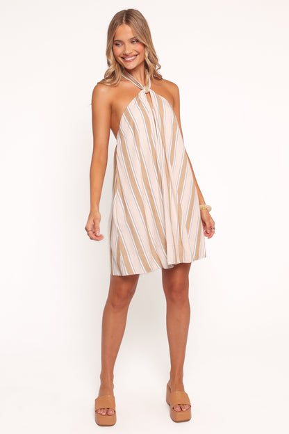Callista Mini Dress - Beige Stripe