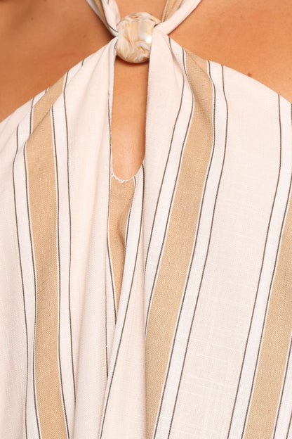 Callista Mini Dress - Beige Stripe
