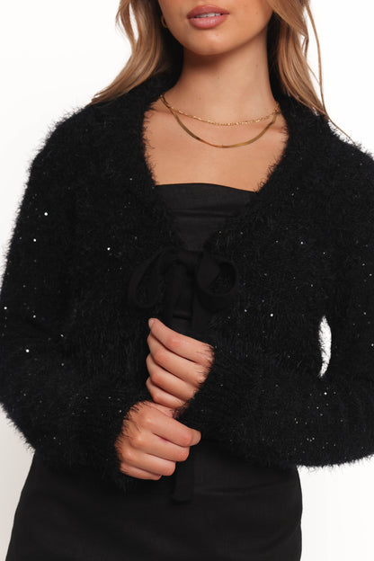 Capra Fuzzy Tie Front Cardigan - Black