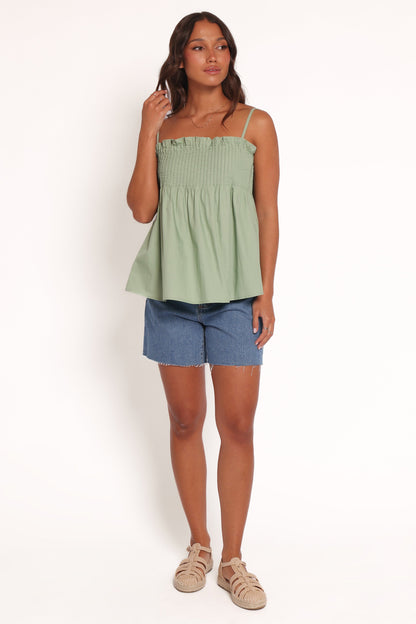 Carson Pleated Top - Sage Green