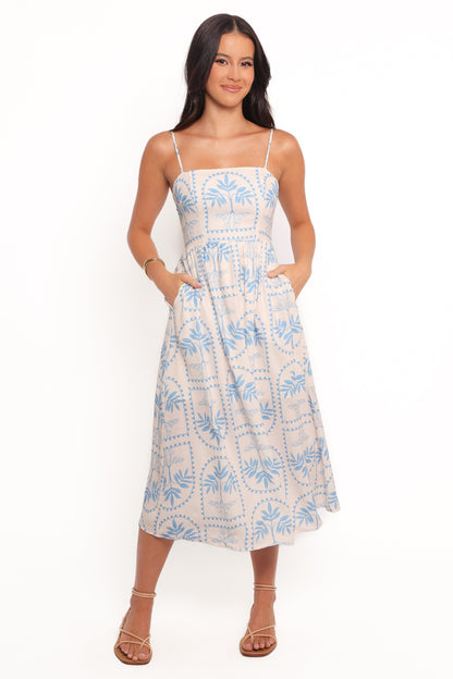 Cathy Midi Dress - Blue/White