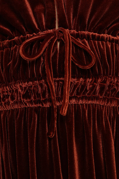 Cece Velvet Long Sleeve Maxi Dress - Rust