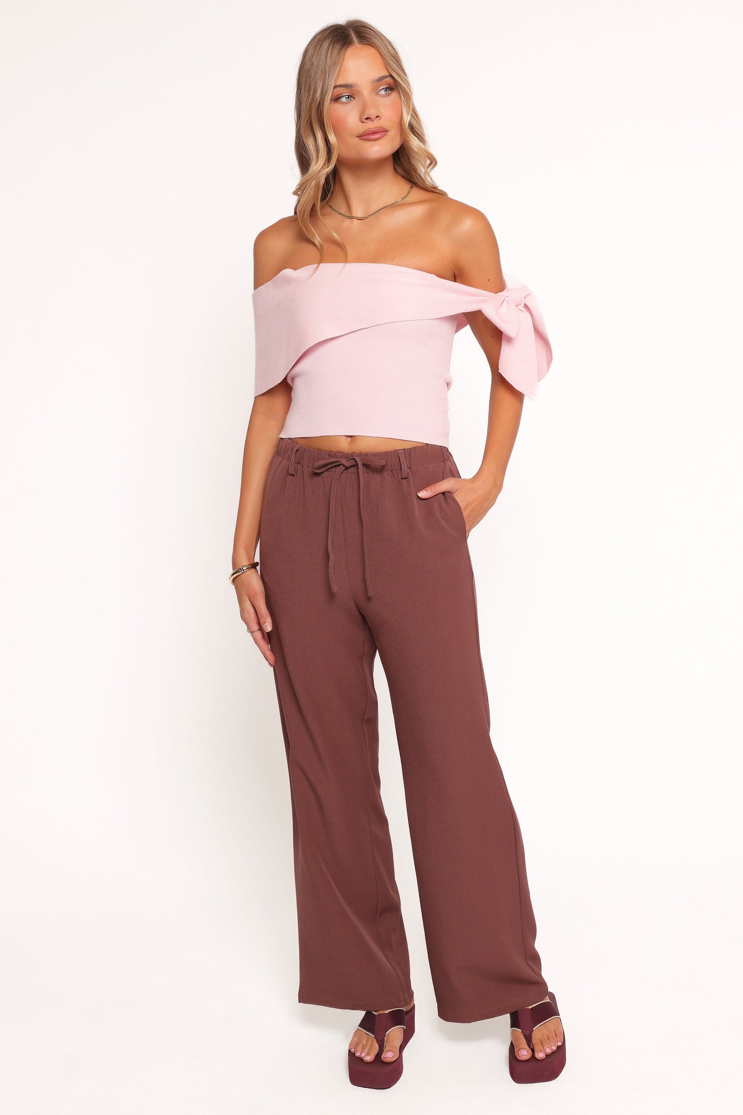 Charama Off Shoulder Knit Top - Pink