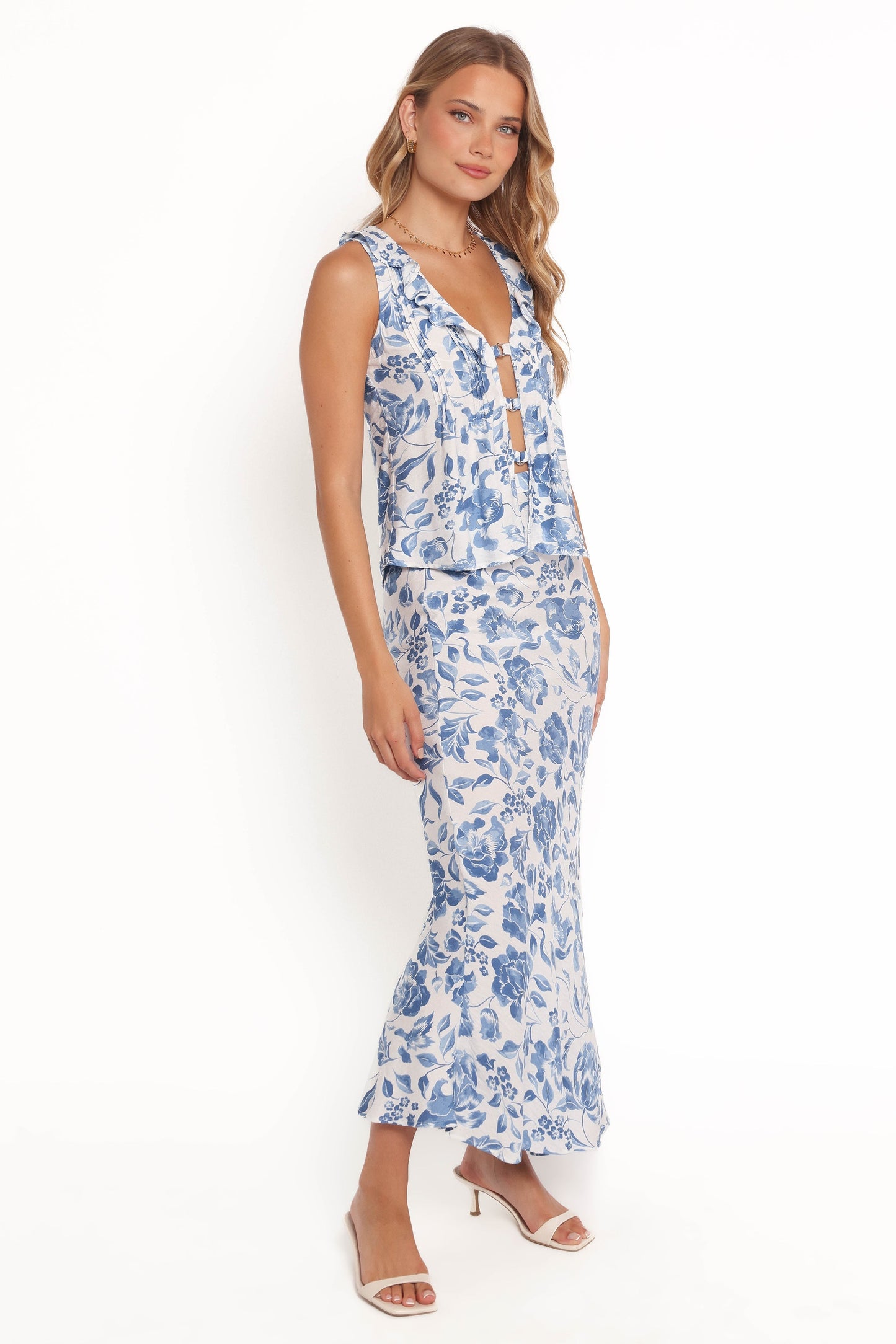 Claud Maxi Skirt - Blue White Floral