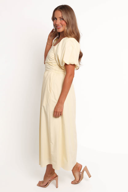Clo Puff Sleeve Midi Dress - Yellow