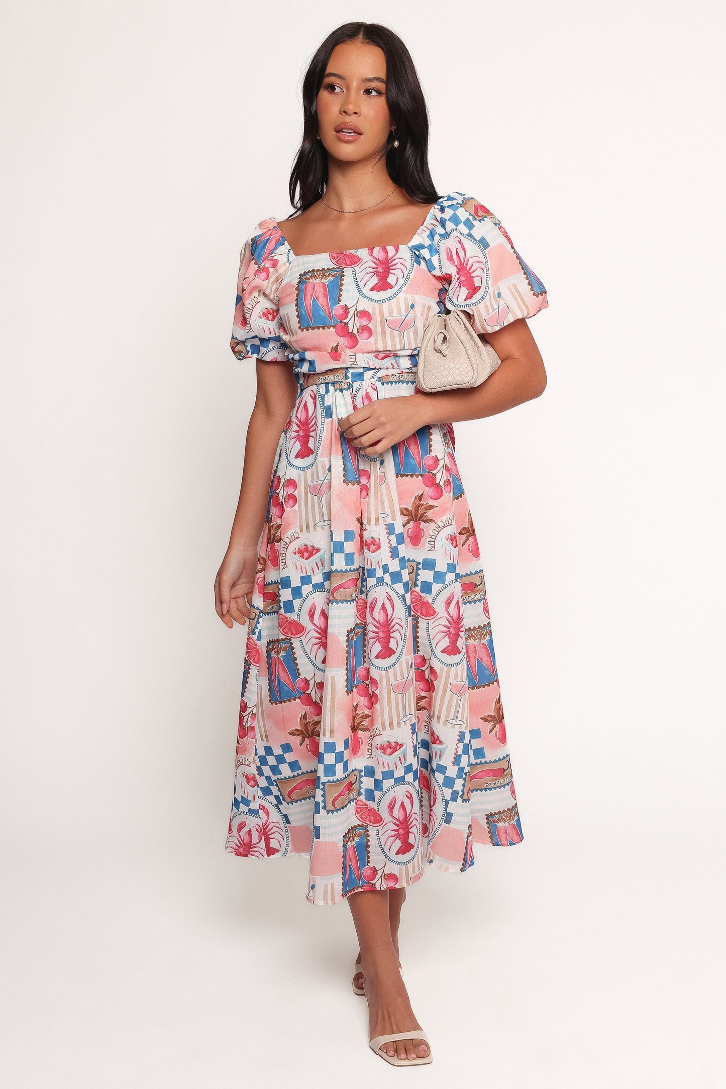 Clo Puff Sleeve Midi Dress - Pink Blue