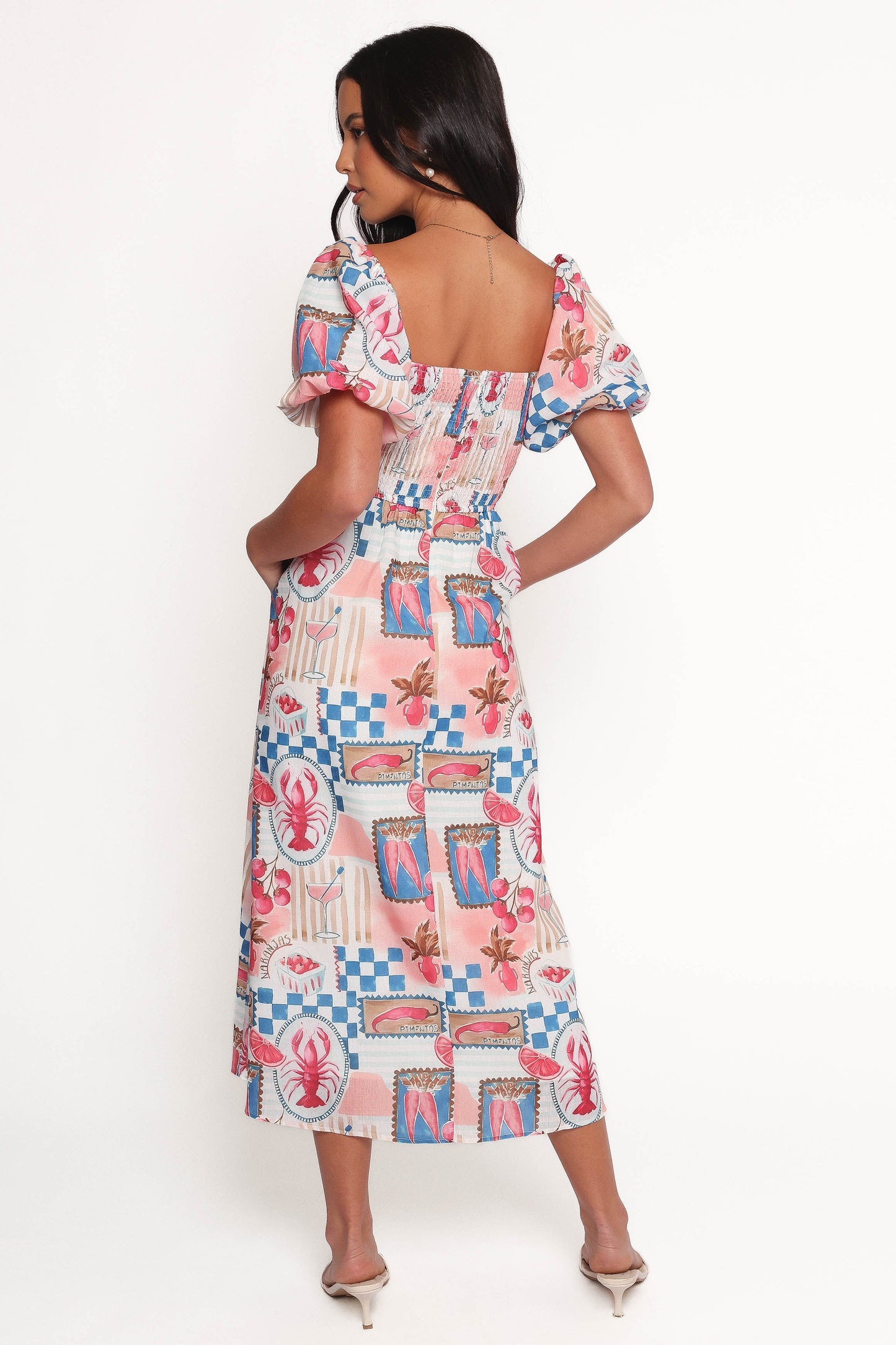 Clo Puff Sleeve Midi Dress - Pink Blue