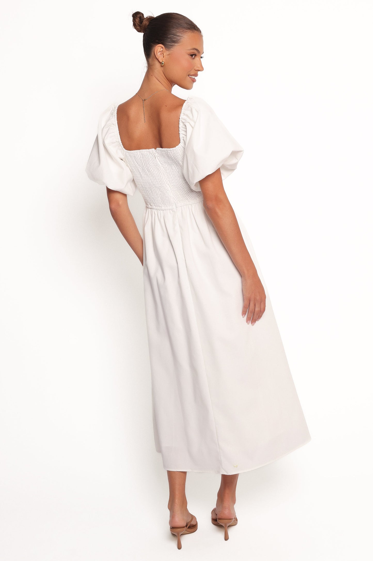 Clo Puff Sleeve Midi Dress - White