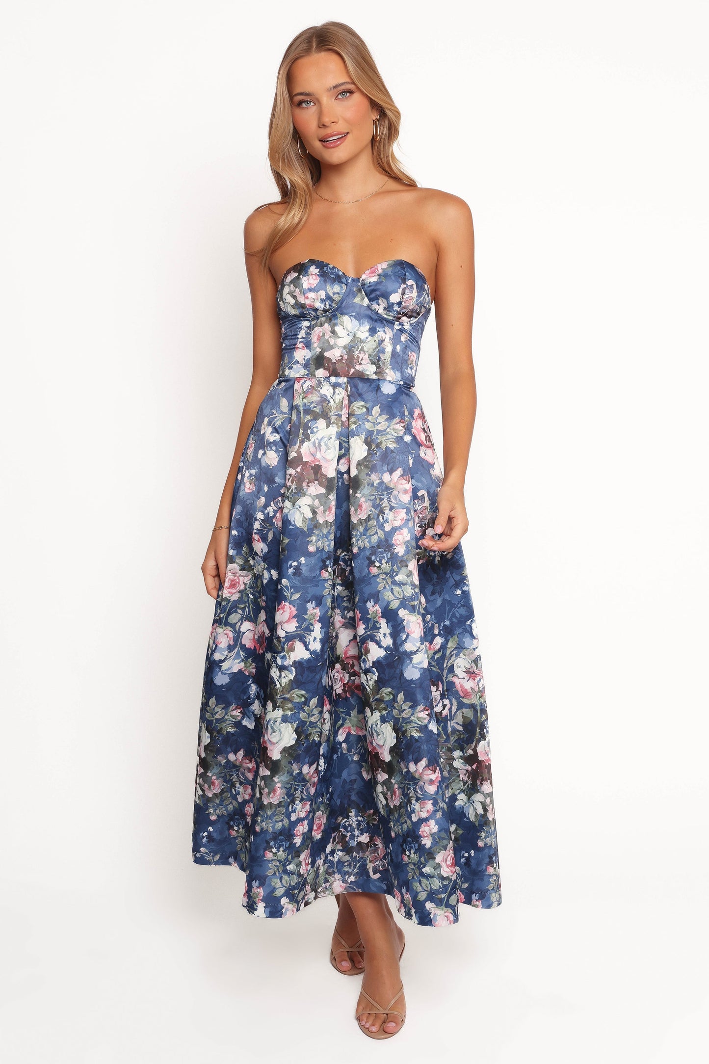 Darina Strapless Midi Dress - Midnight Floral