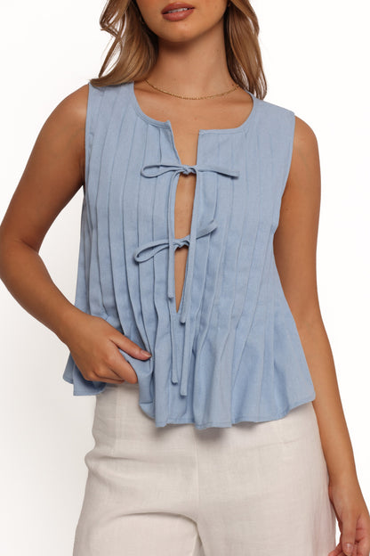 Delia Pleat Tie Top - Blue