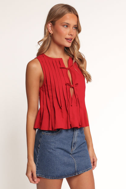 Delia Pleat Tie Top - Red