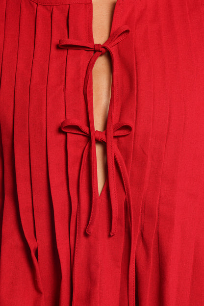 Delia Pleat Tie Top - Red