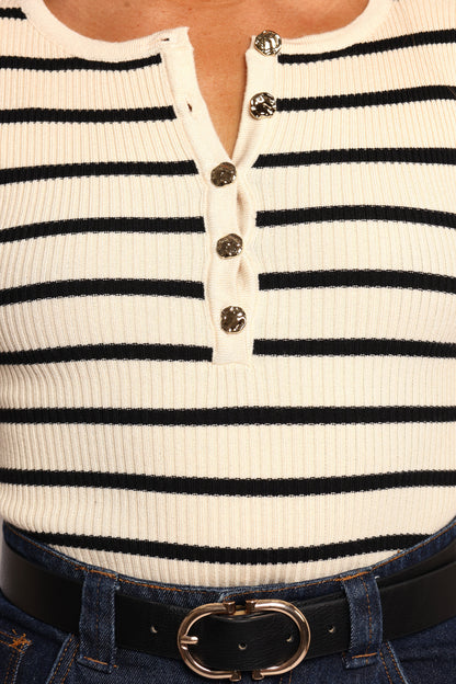Deni Henley Bodysuit - Stripe