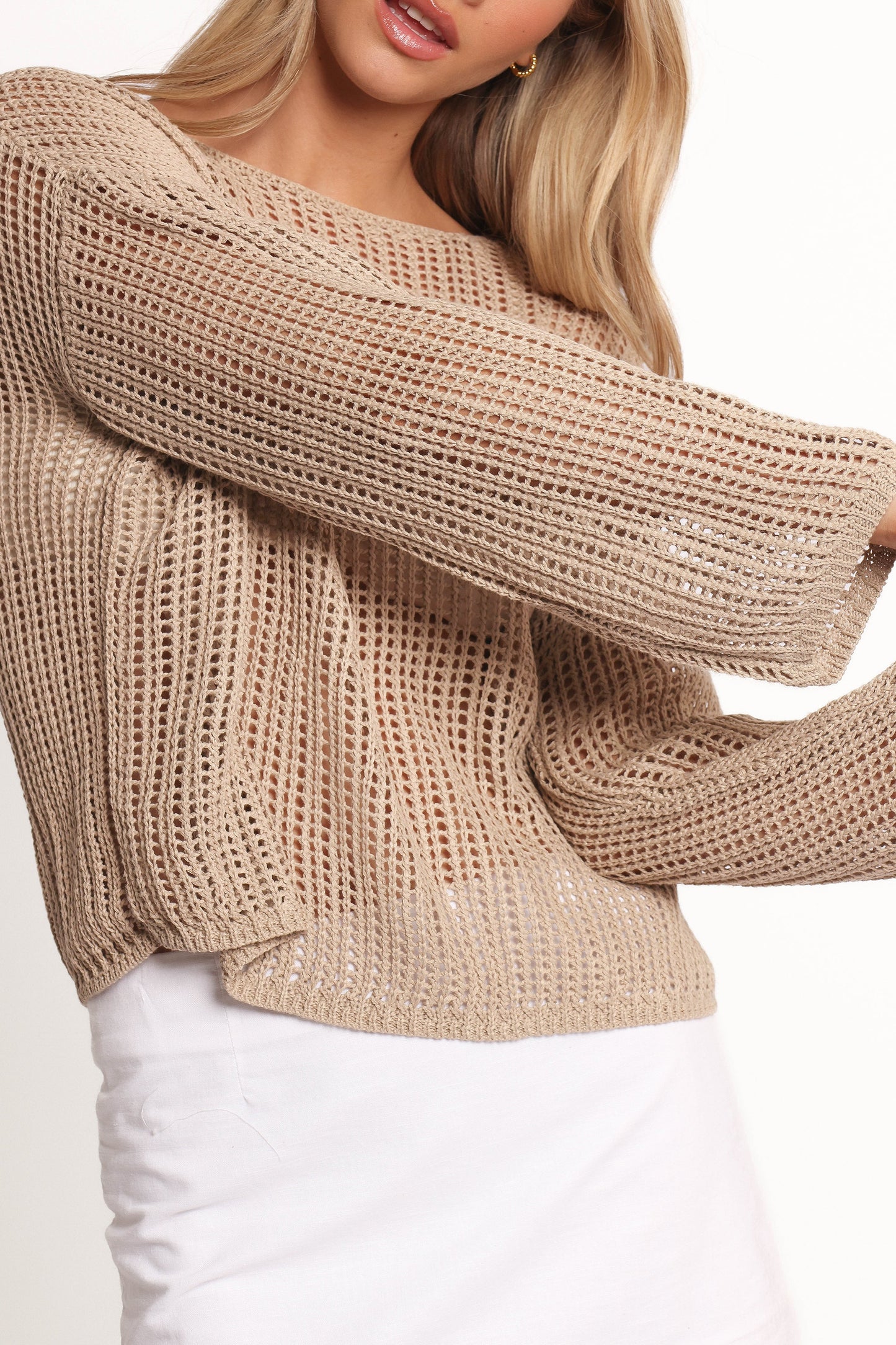 Desiree Open Weave Knit Sweater - Beige