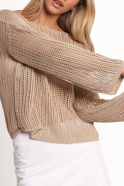 Desiree Open Weave Knit Sweater - Beige
