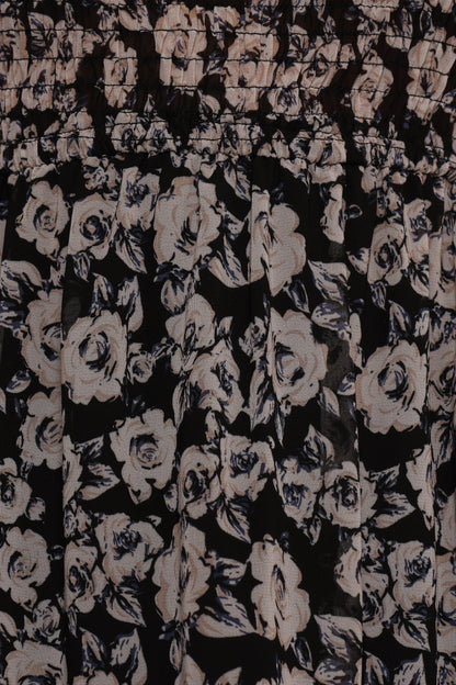 Edwina Shirred Frill Long Sleeve Midi Dress - Black Floral