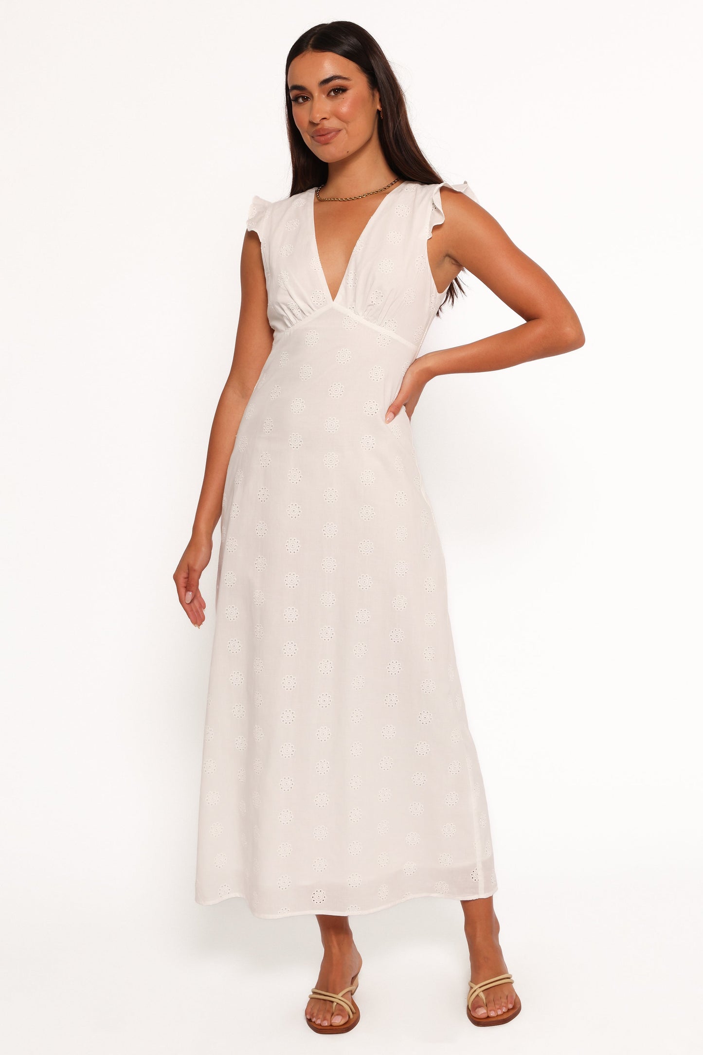 Ensley Flutter Sleeve Maxi Dress - White