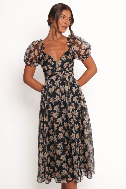 Farryn Maxi Dress - Black Beige Floral