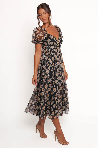 Farryn Maxi Dress - Black Beige Floral