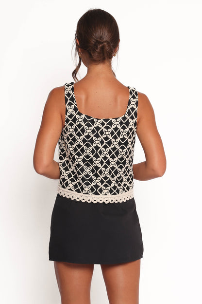 Finley Embroidered Top - Black Natural