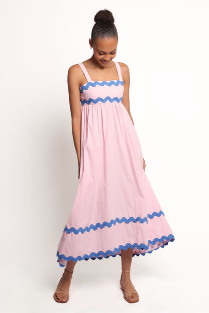 Fitzgerald Maxi Dress - Pink/Blue Trim