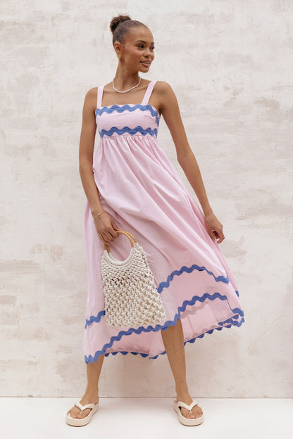 Fitzgerald Maxi Dress - Pink/Blue Trim