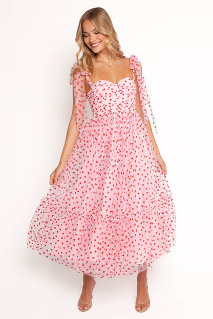 Floret Midi Dress - Red Hearts