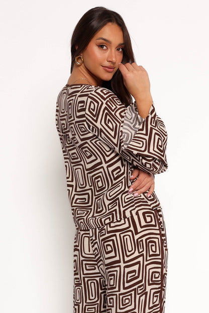 Imogen Top - Chocolate Brown Print