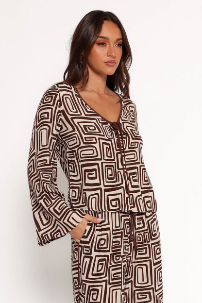 Imogen Top - Chocolate Brown Print