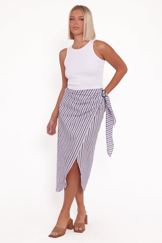 Jacey Wrap Midi Skirt - Midnight Stripe