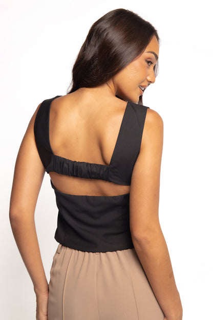 Janaina Open Back Top - Black
