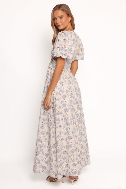 Jemima Puff Shoulder Maxi Dress - Blue Floral